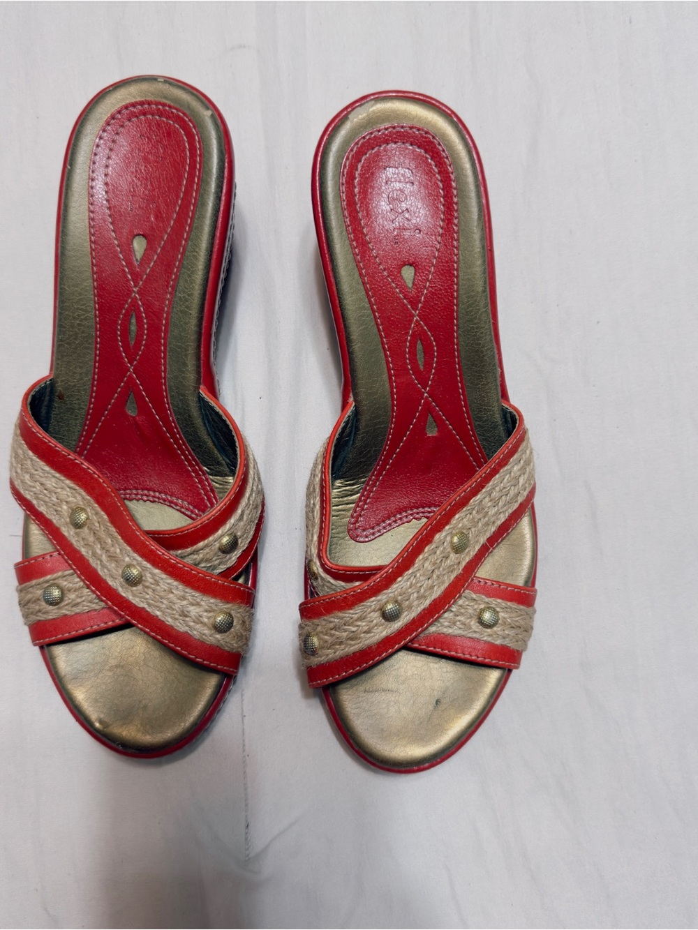 Women’s Red  and gold Slip-On Sandals with Braided Detail
